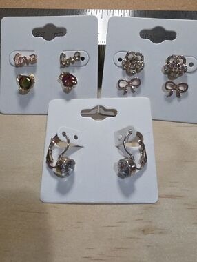 Gold-Tone Mixed Earring Set with Pink and Green Accent Stones